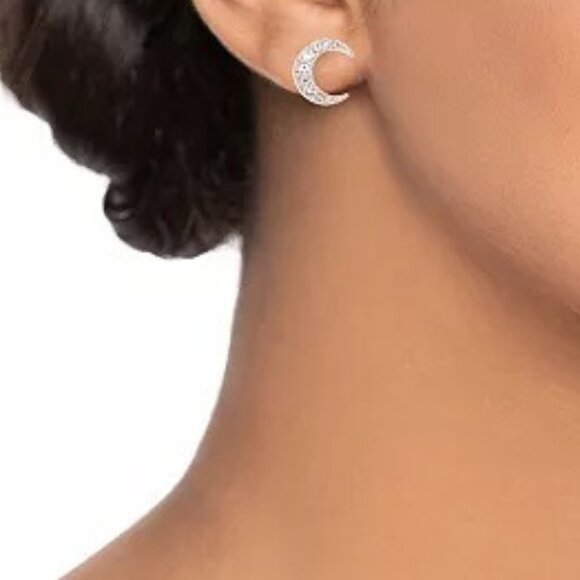 VERA WANG Celestial Gunmetal/Clear Crystal Moon & Star Stud Earrings**NEW! - Picture 3 of 3